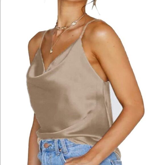 New Cowl Neck Satin Cami Silky Cami Tank Top Soft - Picture 3 of 7